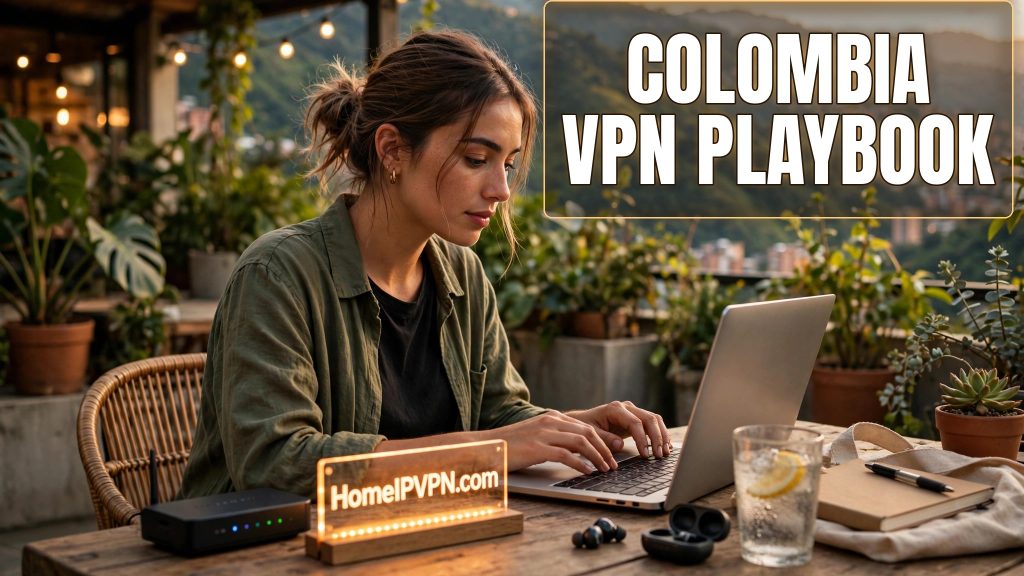 Photorealistic headline thumbnail for the article: Digital Nomad in Colombia: Secure Remote Work Setup