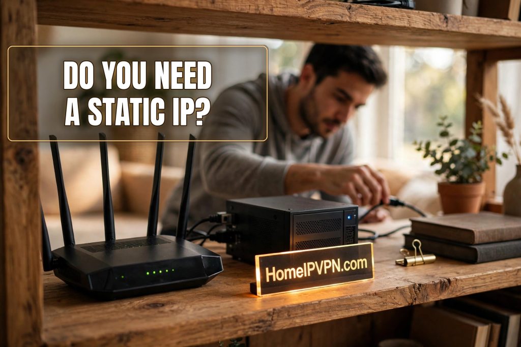 Featured image for the article "Do You Need a Static IP to Run a Home VPN Server?" with the headline overlaid on a themed photo.