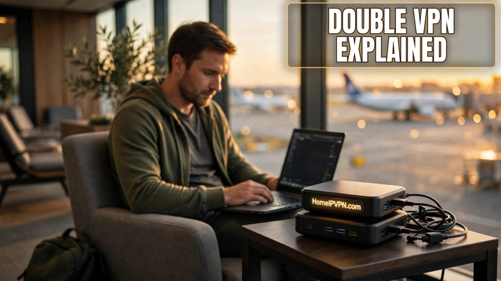 Photorealistic headline thumbnail for the article: Double VPN and VPN Chaining with a Home IP, Explained