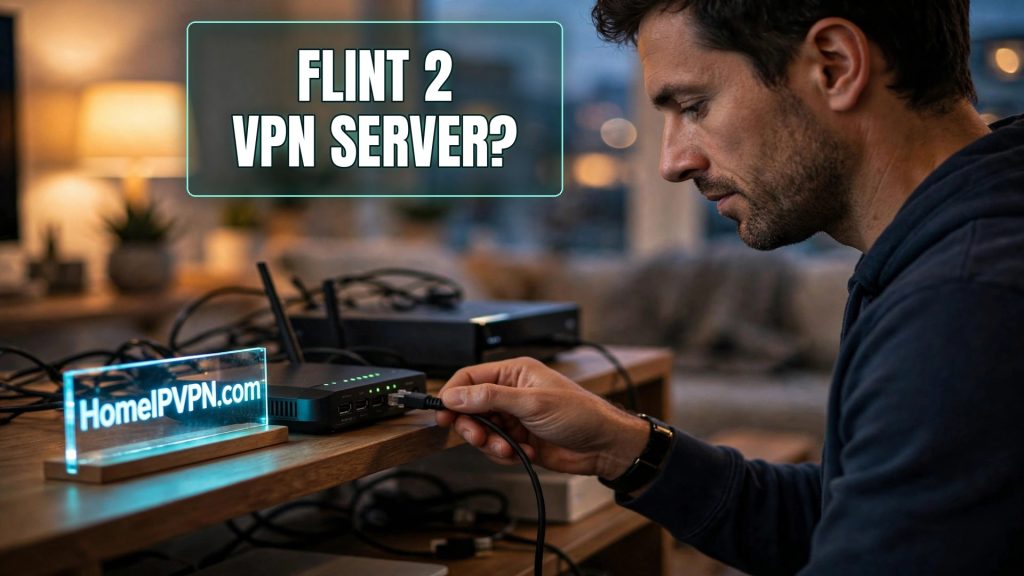 Photorealistic headline thumbnail for the article: GL.iNet Flint 2 as a Home VPN Server: Worth It?