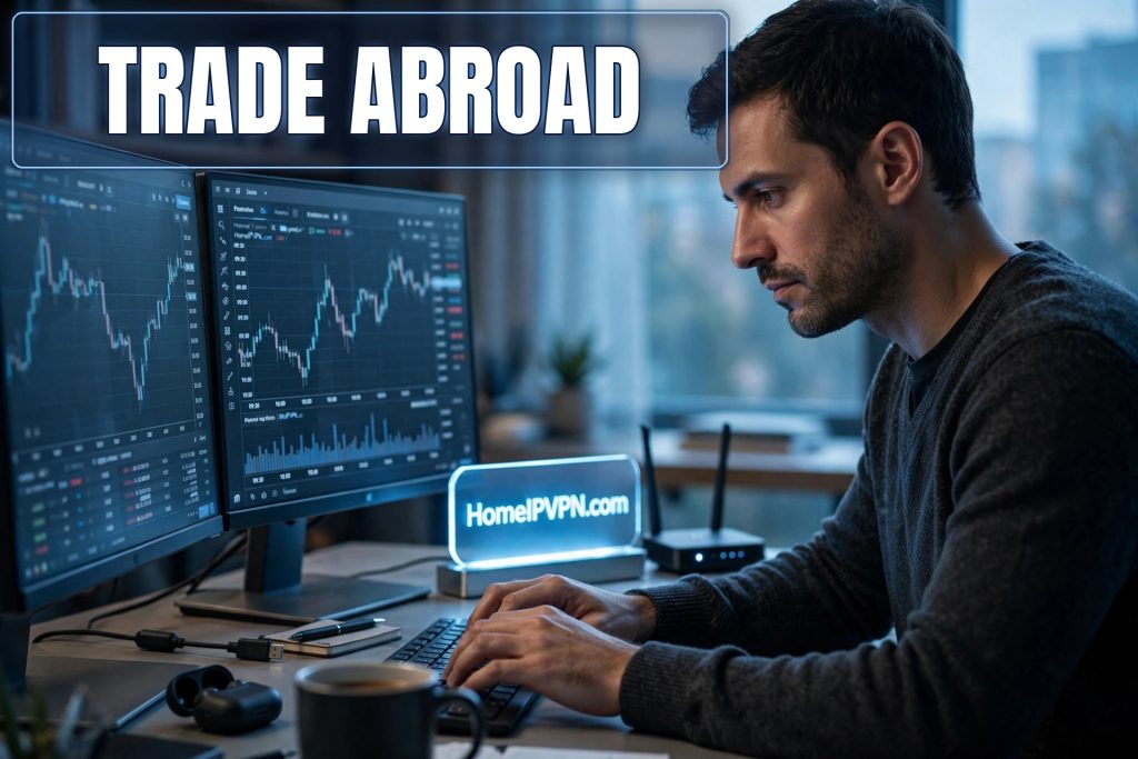 Headline thumbnail for the post: Home IP VPN for Day Traders Working from Abroad.