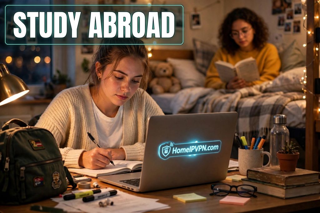 Featured image for the article "Home IP VPN for Students Studying Abroad".