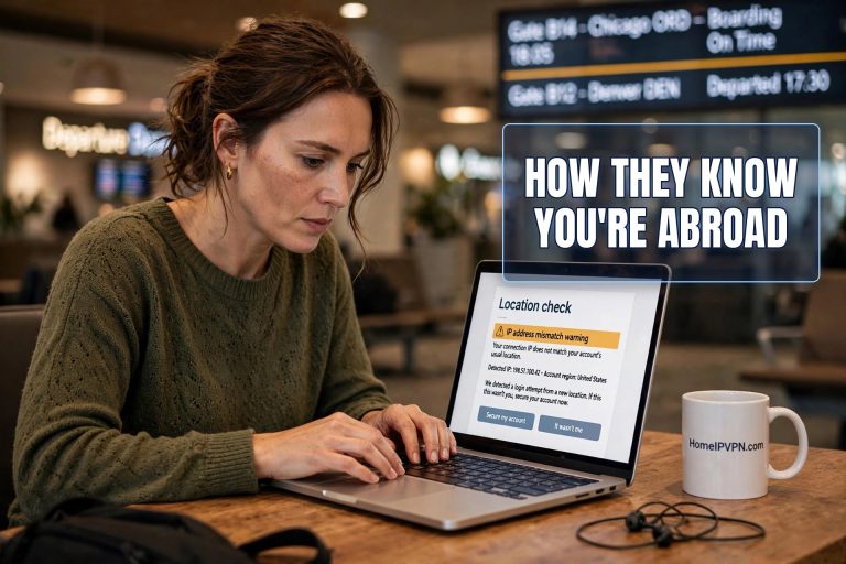 Photorealistic headline thumbnail for the article: How Companies Detect Remote Workers Abroad (Without Any Spyware)