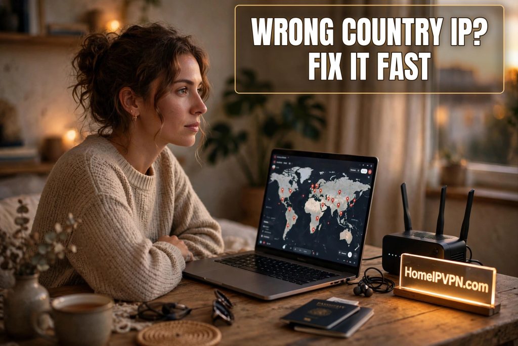 Featured image for the article "IP Still Shows the Wrong Country? Here is How to Fix It" with the headline overlaid on a themed photo.
