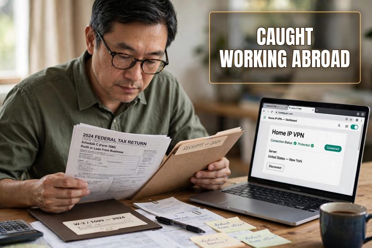 Headline thumbnail for the article 'No Working From Abroad Policies: What Actually Happens When People Get Caught'.
