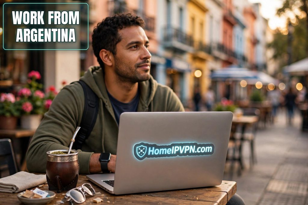 Featured image for the article "Remote Work from Argentina: The Home IP Playbook".