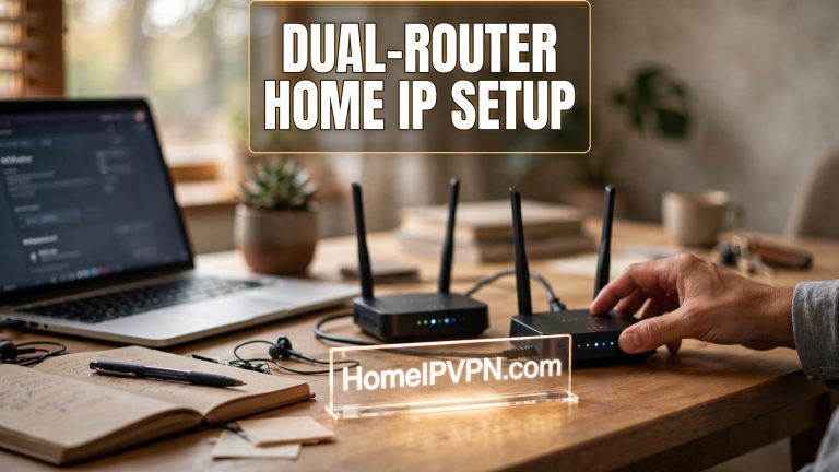 Featured image for the article "The Complete Dual-Router Home IP VPN Setup Walkthrough" with the headline overlaid on a themed photo.