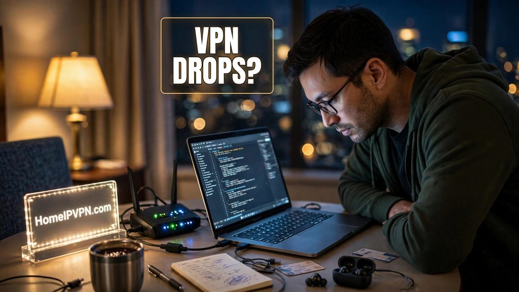 Headline thumbnail image for the article: VPN Keeps Dropping on Hotel WiFi? How to Keep the Tunnel Alive.