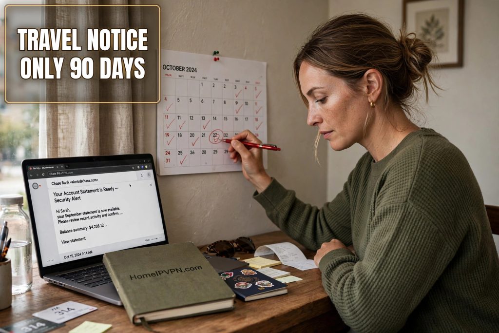 Photorealistic headline thumbnail for the article: What Is a Bank Travel Notice (and Why It Only Lasts 90 Days)