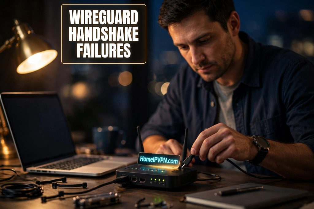Photorealistic headline thumbnail for the article: WireGuard Handshake Failures: Causes and Fixes