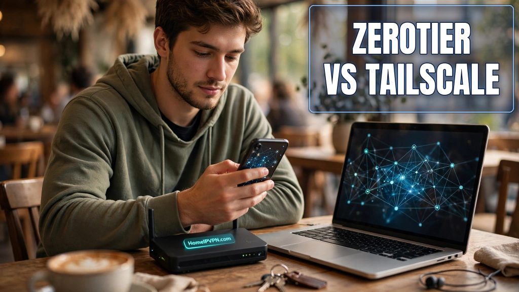 Headline thumbnail image for the article: ZeroTier vs Tailscale for Home Network Access.